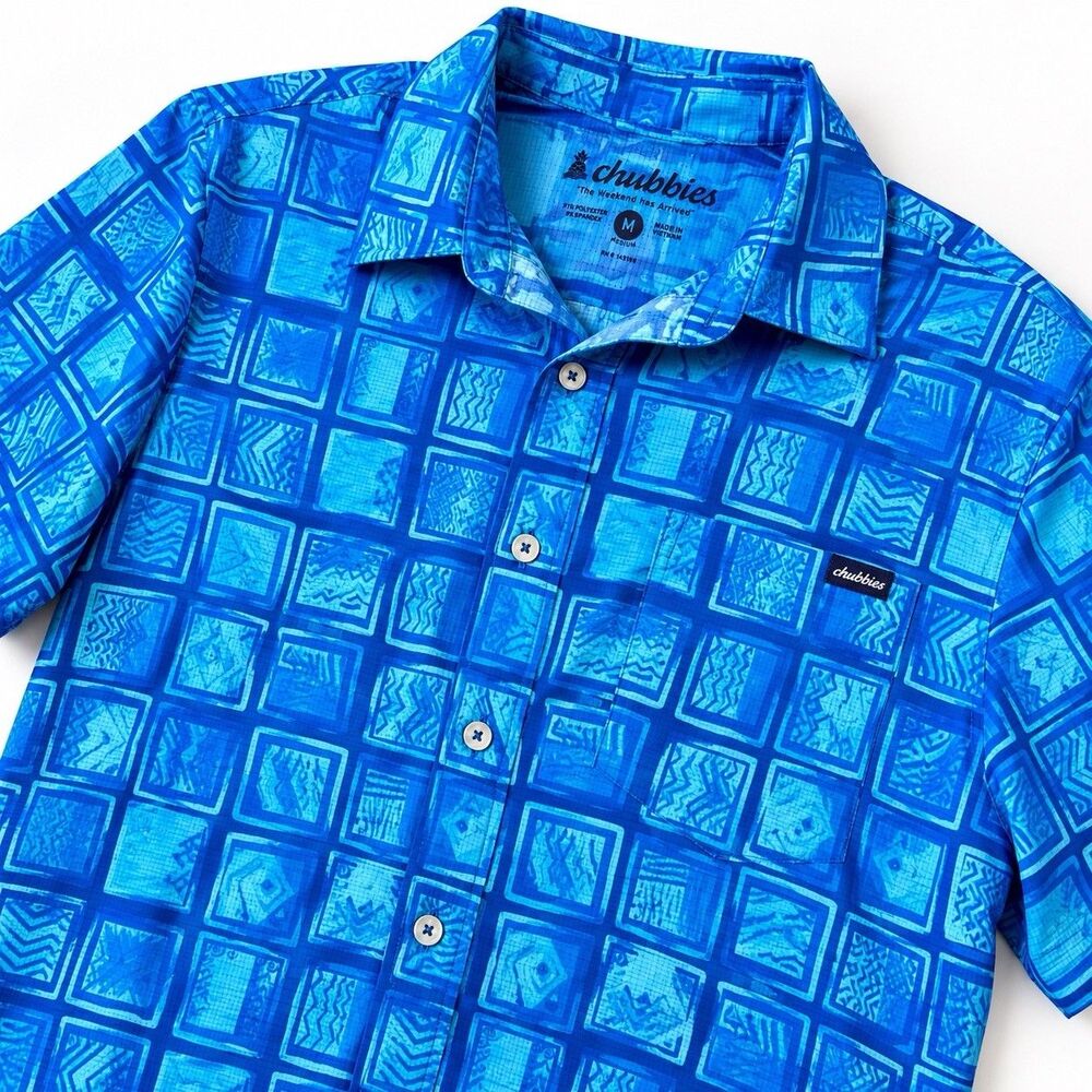 Chubbies The Weekend Has Arrived Polo Blue Geometric Performance Men's M